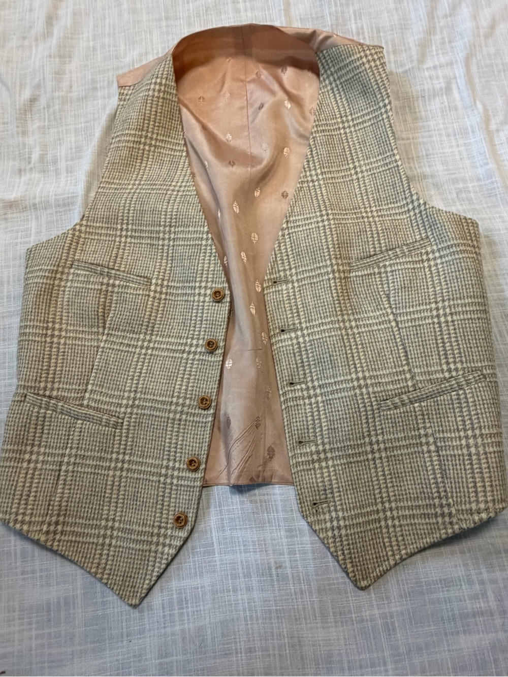 Vintage Classic Men's Plaid Waistcoat Vest in Beige L